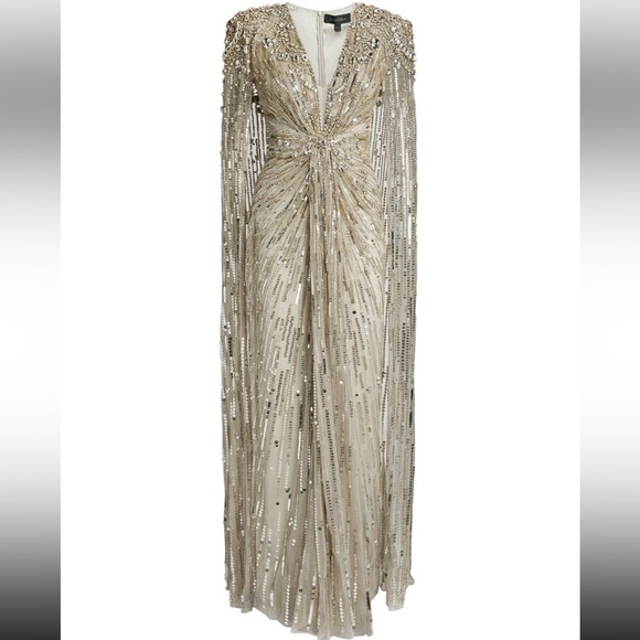 Nude Beige Gold Evening Dress - Picture 1 of 9